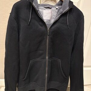 HICKEY FREEMAN Black Zip-Up Knit Hoodie Size M Grey Fleece Lining Winter